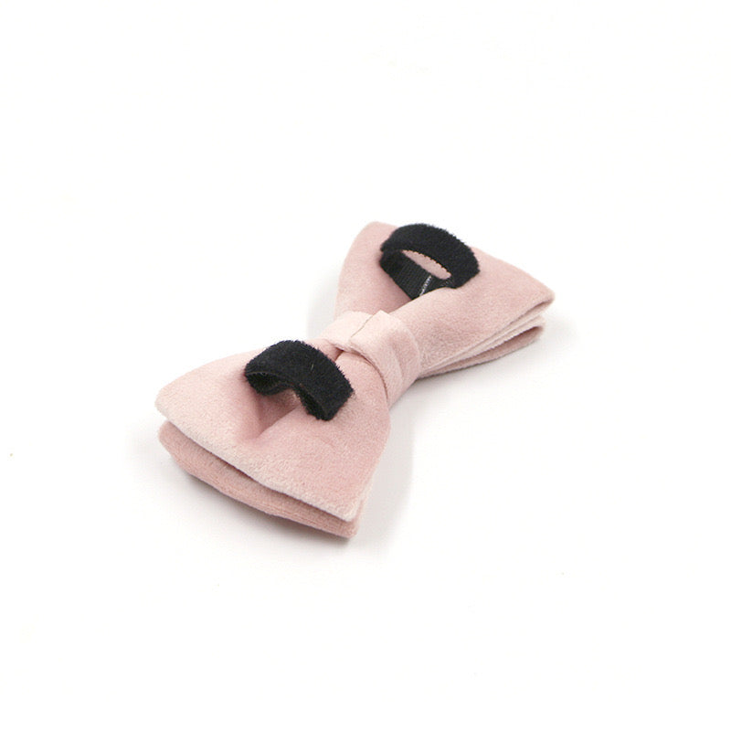Champagne Pink Velour Collar Leash Bowtie