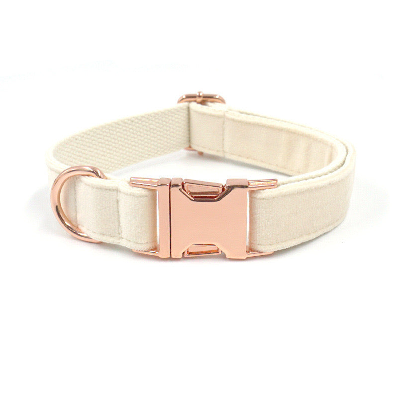 White Velour Collar Leash Bowtie