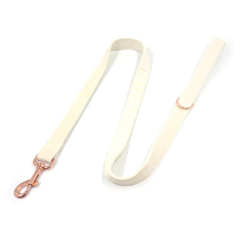 White Velour Collar Leash Bowtie