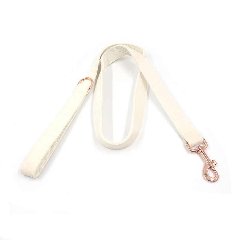 White Velour Collar Leash Bowtie