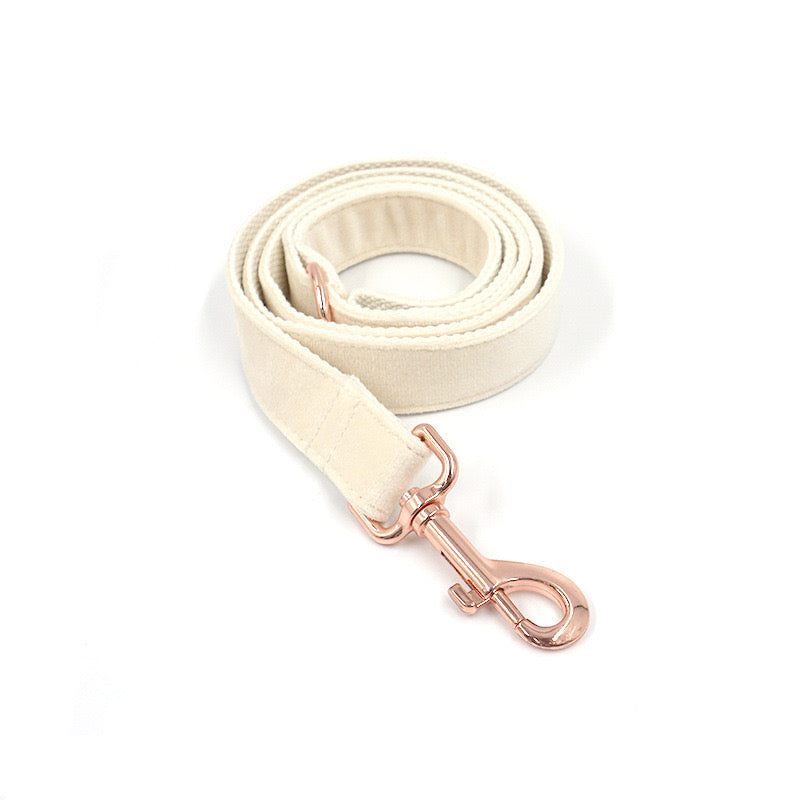 White Velour Collar Leash Bowtie