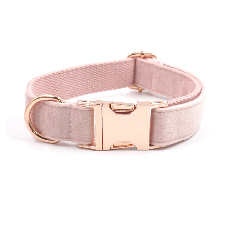 Champagne Pink Velour Collar Leash Bowtie