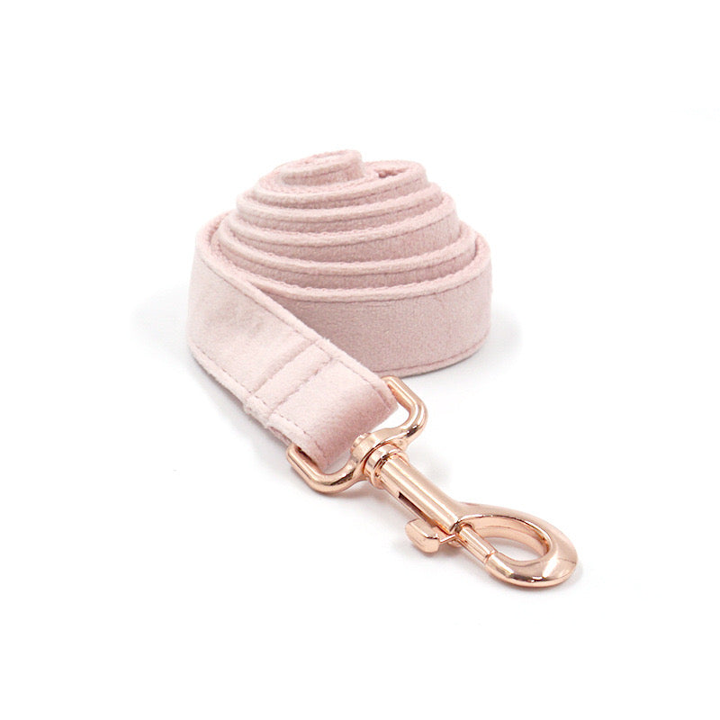 Champagne Pink Velour Collar Leash Bowtie