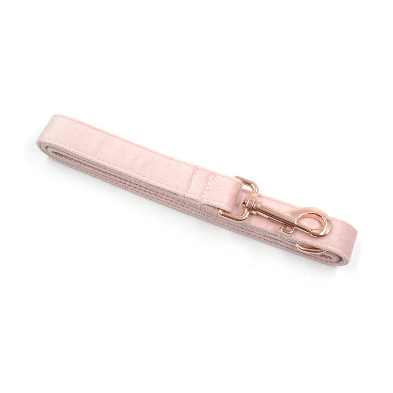 Champagne Pink Velour Collar Leash Bowtie