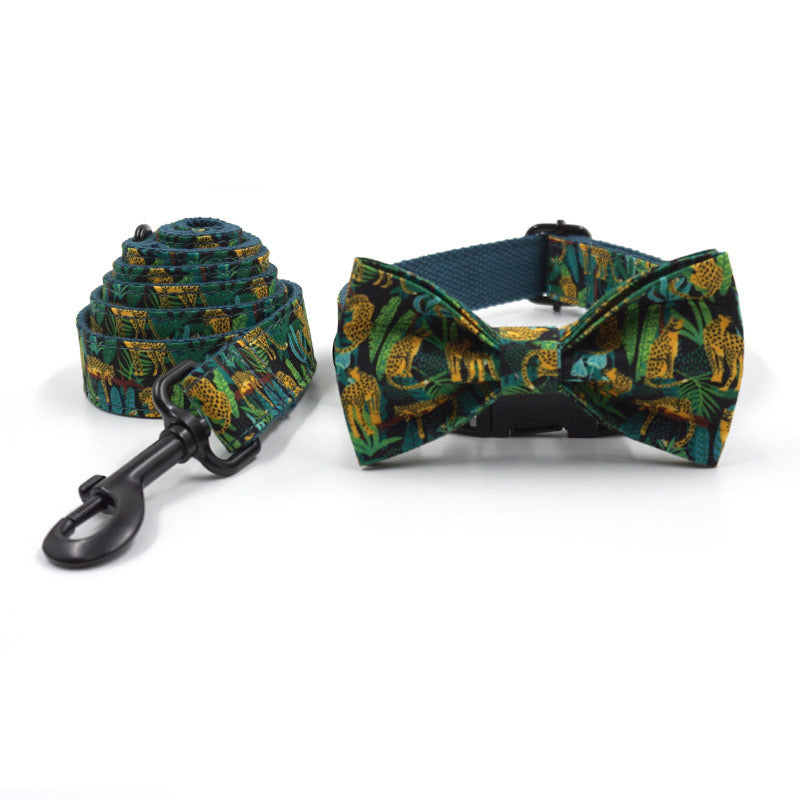Leopard Collar Leash Bowtie