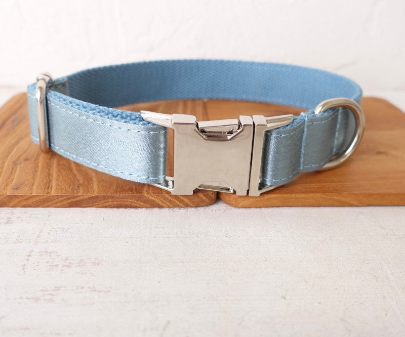 Silk Blue Collar Leash Bowtie