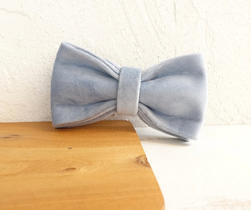 Sky Blue Velour Collar Leash Bowtie