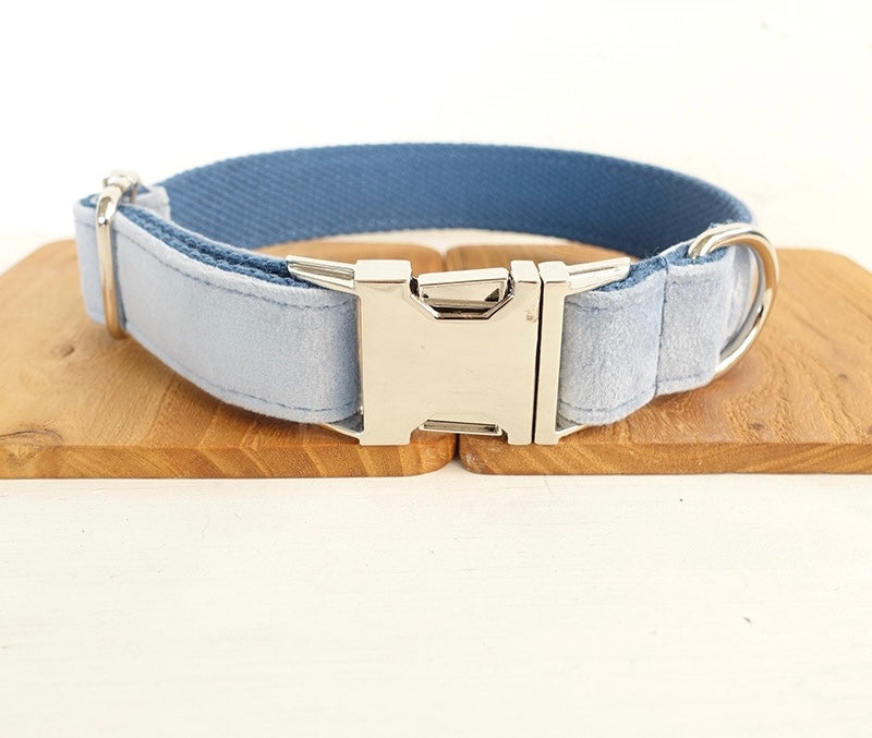 Sky Blue Velour Collar Leash Bowtie