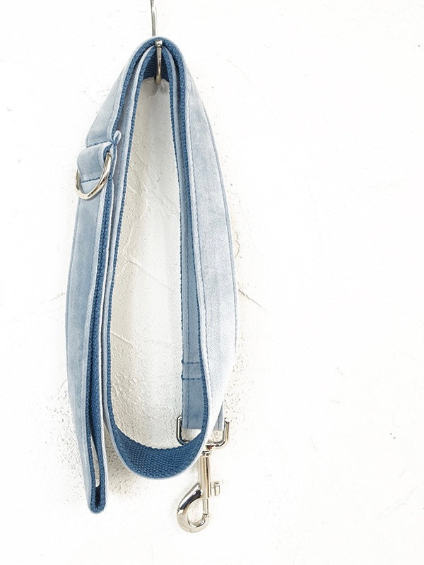 Sky Blue Velour Collar Leash Bowtie