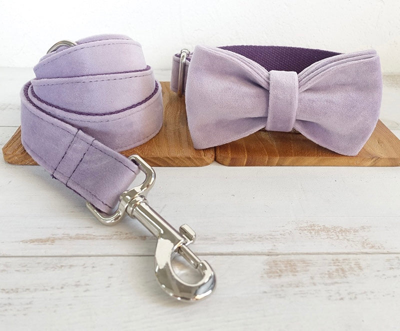 Lavender Velour Collar Leash Bowtie