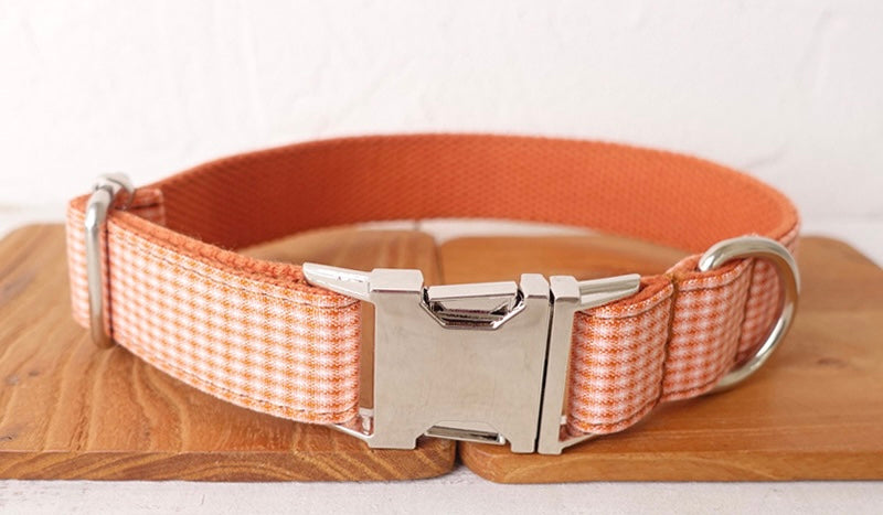Orange Checks Collar Leash Bowtie