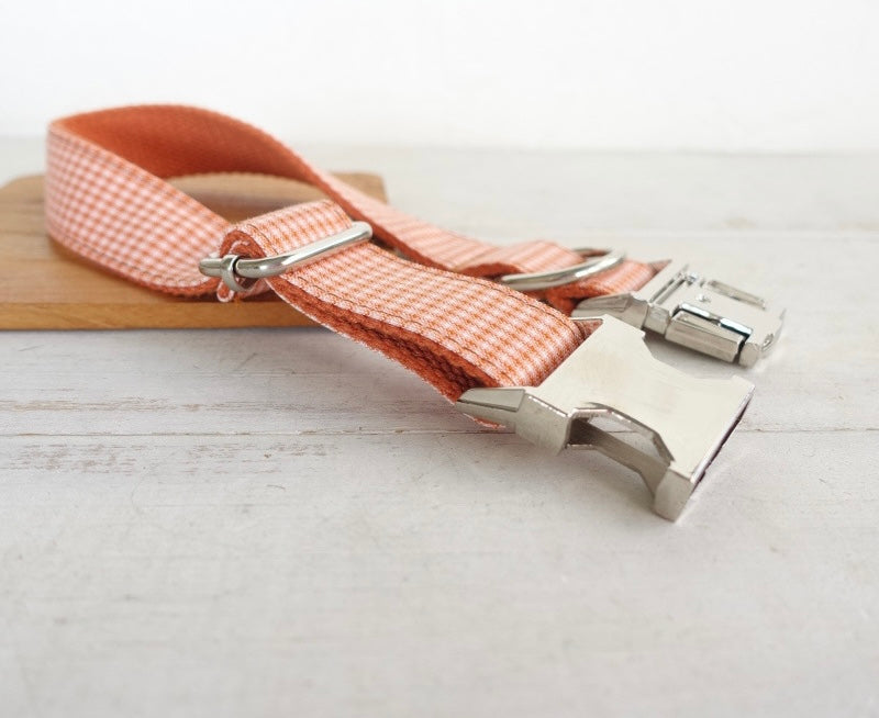Orange Checks Collar Leash Bowtie
