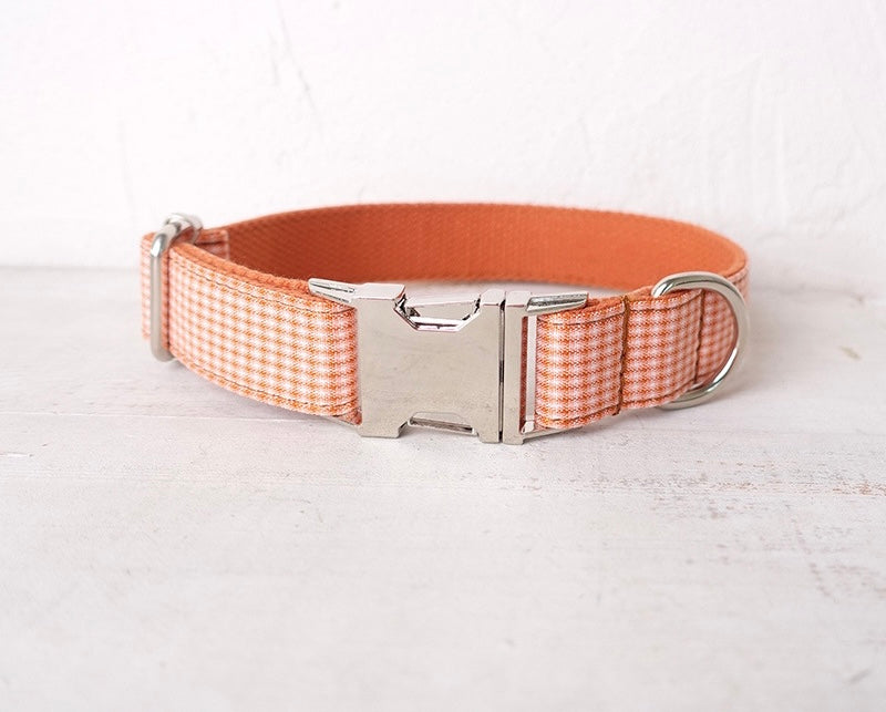 Orange Checks Collar Leash Bowtie
