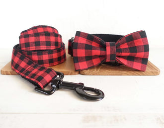 Red Checks Collar Leash Bowtie