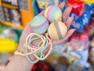 Cotton Rope Macaron Balls With Long Tail & Rattles
