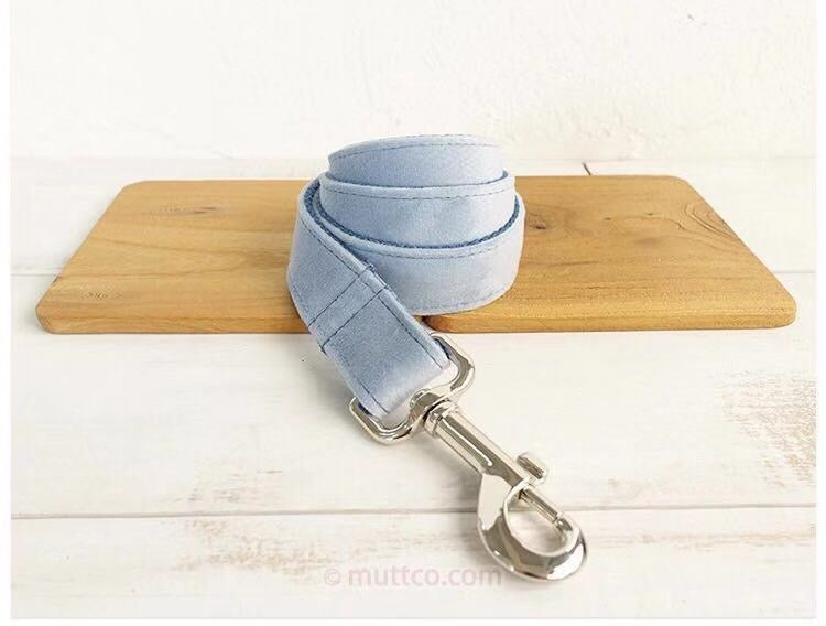 Sky Blue Velour Collar Leash Bowtie