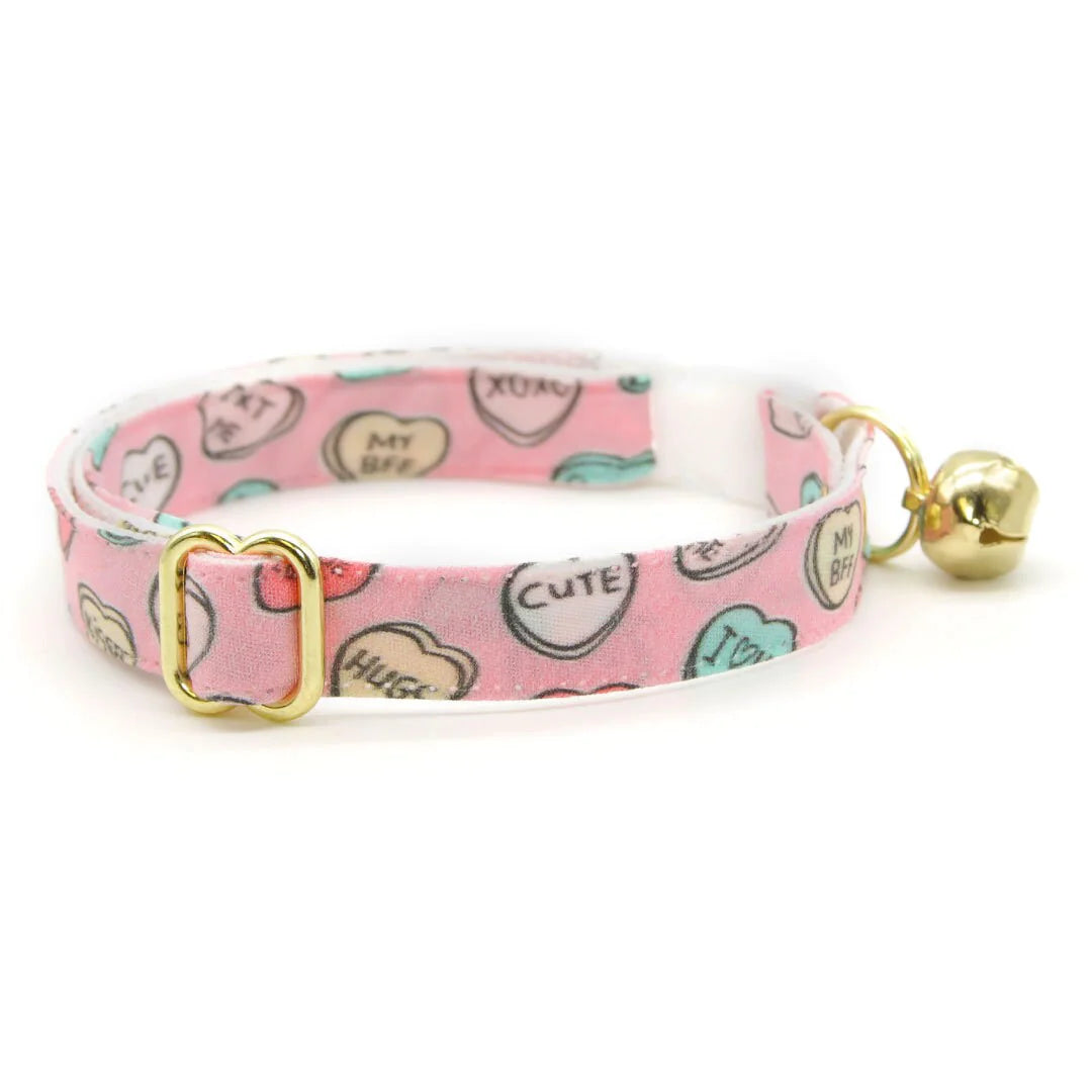 Conversation Hearts - Pink" - Candy Heart Cat Collar Bowtie