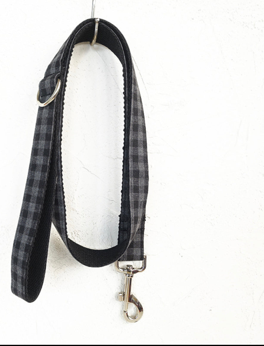 Black Grey Checks Collar Leash Bowtie