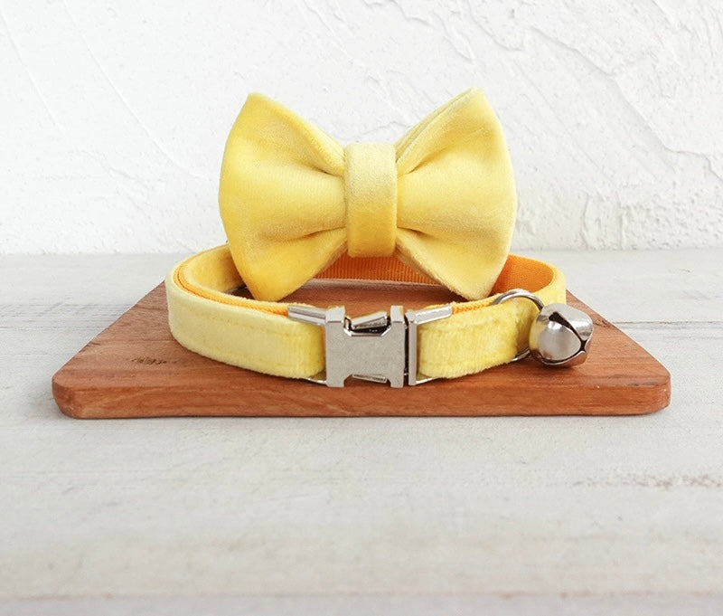 Yellow Velvet Cat/Puppy Collar Bowtie