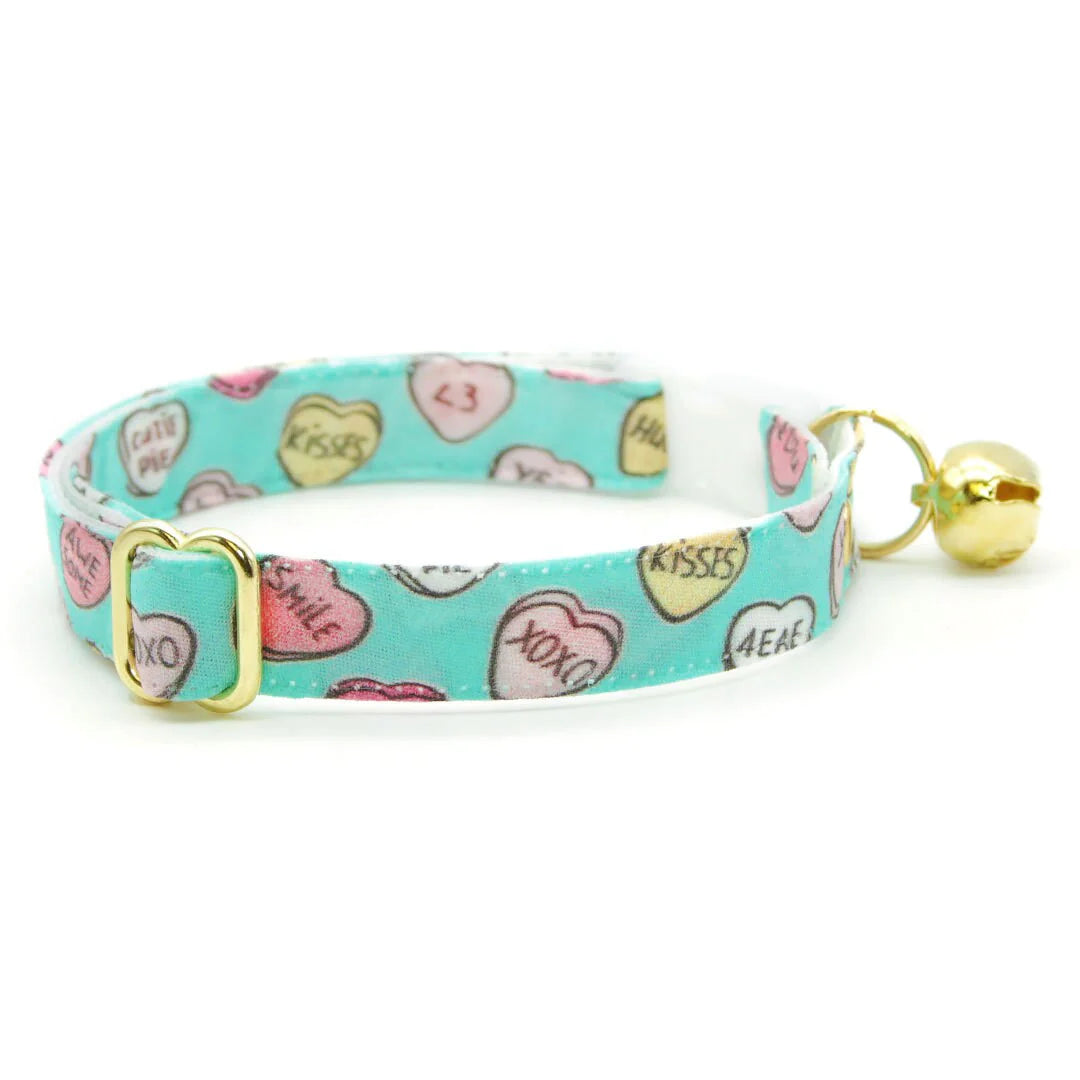 Conversation Hearts - Mint" - Candy Heart Cat Collar Bowtie