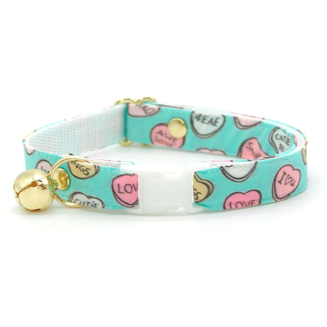 Conversation Hearts - Mint" - Candy Heart Cat Collar Bowtie