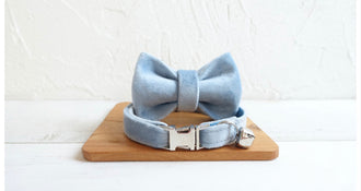 Sky Blue Velvet Cat/Puppy Collar Bowtie