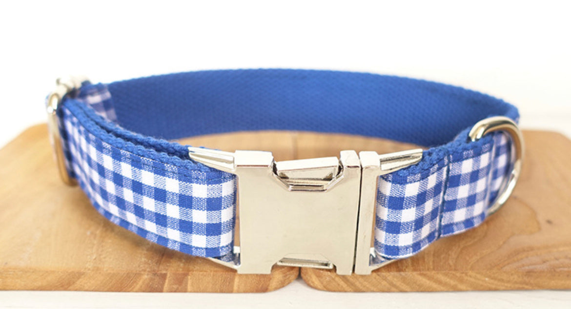 Blue Checks Bowtie Collar and Leash