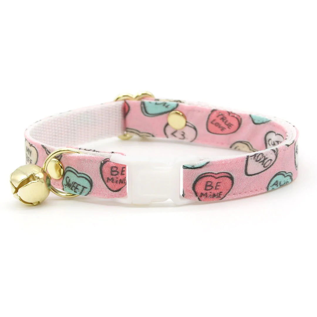 Conversation Hearts - Pink" - Candy Heart Cat Collar Bowtie