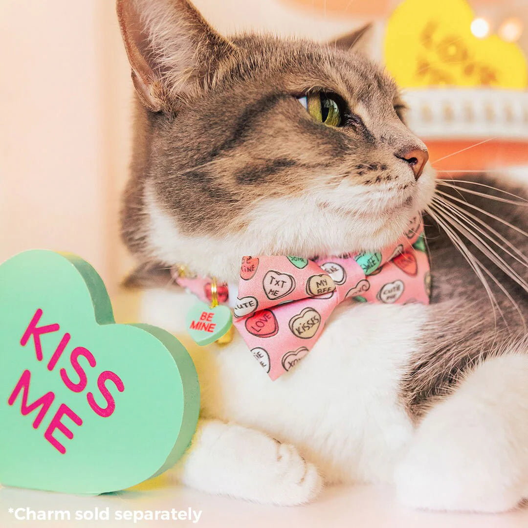 Conversation Hearts - Pink" - Candy Heart Cat Collar Bowtie