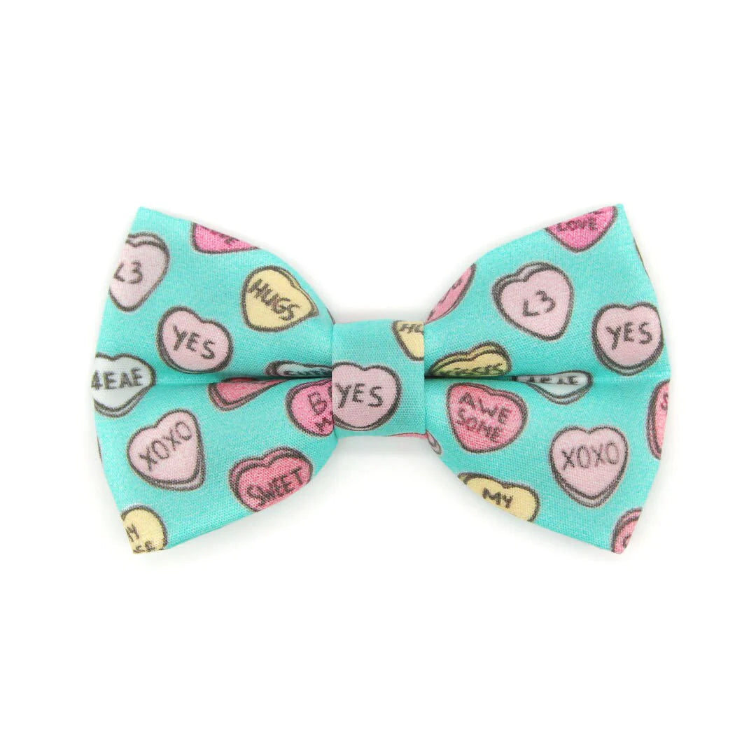 Conversation Hearts - Mint" - Candy Heart Cat Collar Bowtie