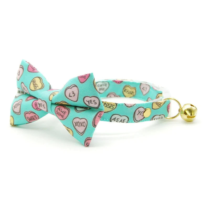 Conversation Hearts - Mint" - Candy Heart Cat Collar Bowtie