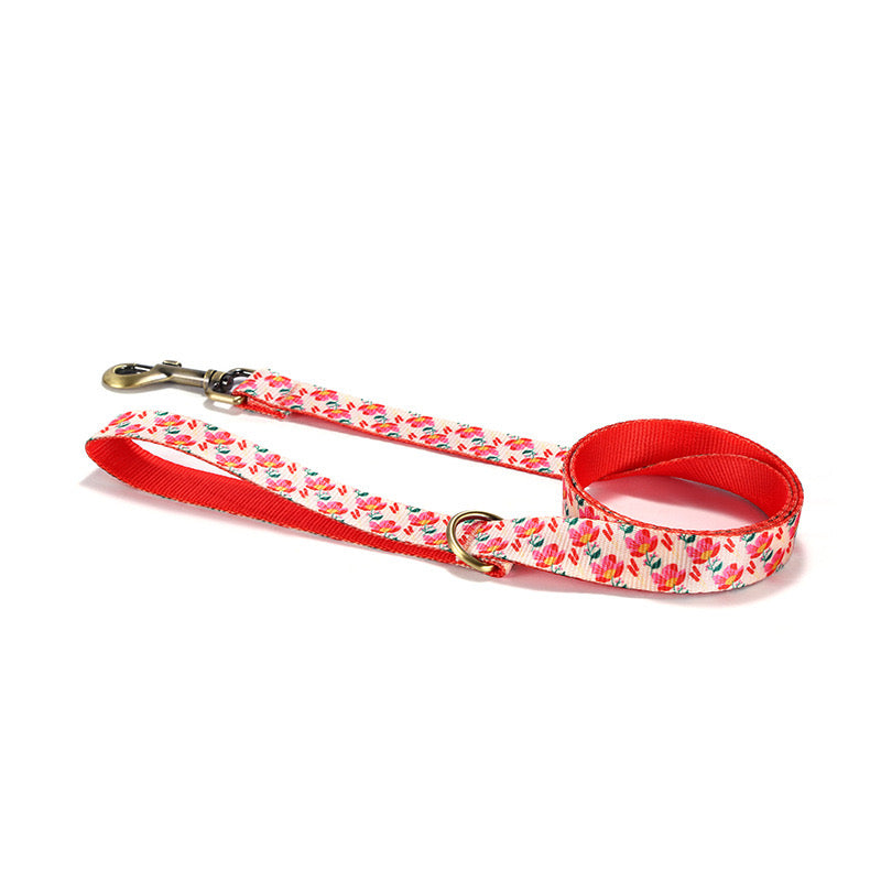 Red Floral Collar Leash