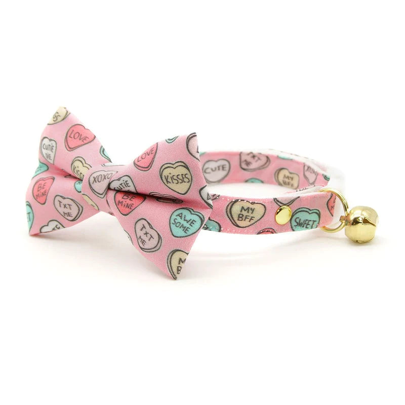 Conversation Hearts - Pink" - Candy Heart Cat Collar Bowtie