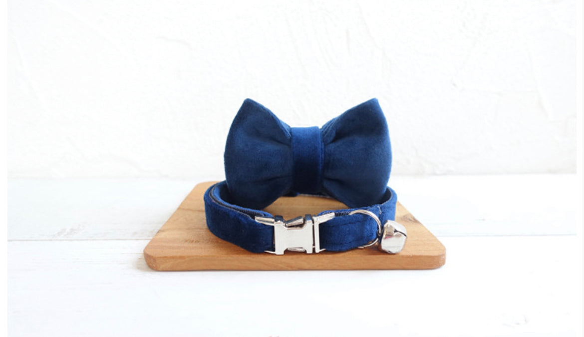 Navy Velvet Cat/Puppy Collar Bowtie