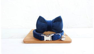 Navy Velvet Cat/Puppy Collar Bowtie