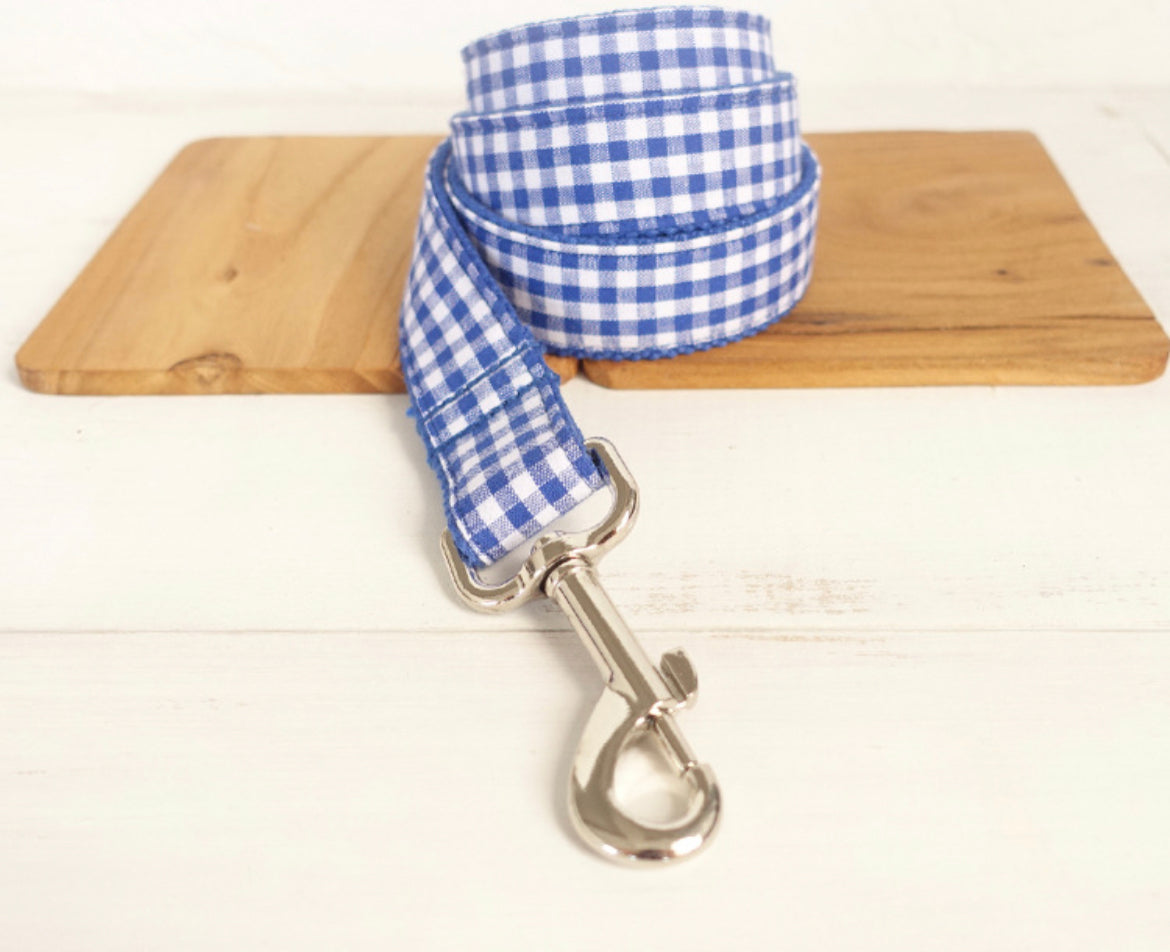 Blue Checks Bowtie Collar and Leash