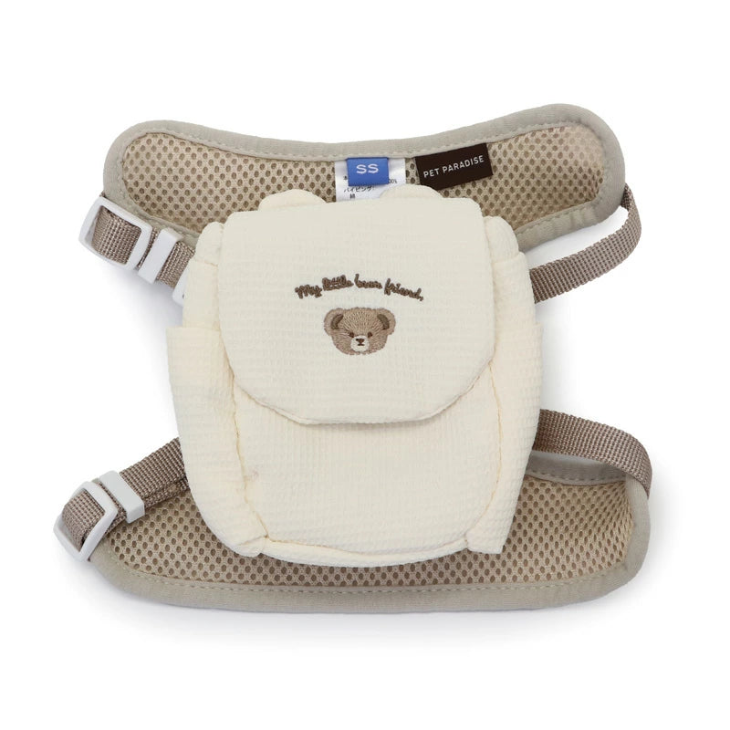 Dog harness with teddy bear and backpack for small dogs | Waffle fabric, mesh lining, removable, 2-way
