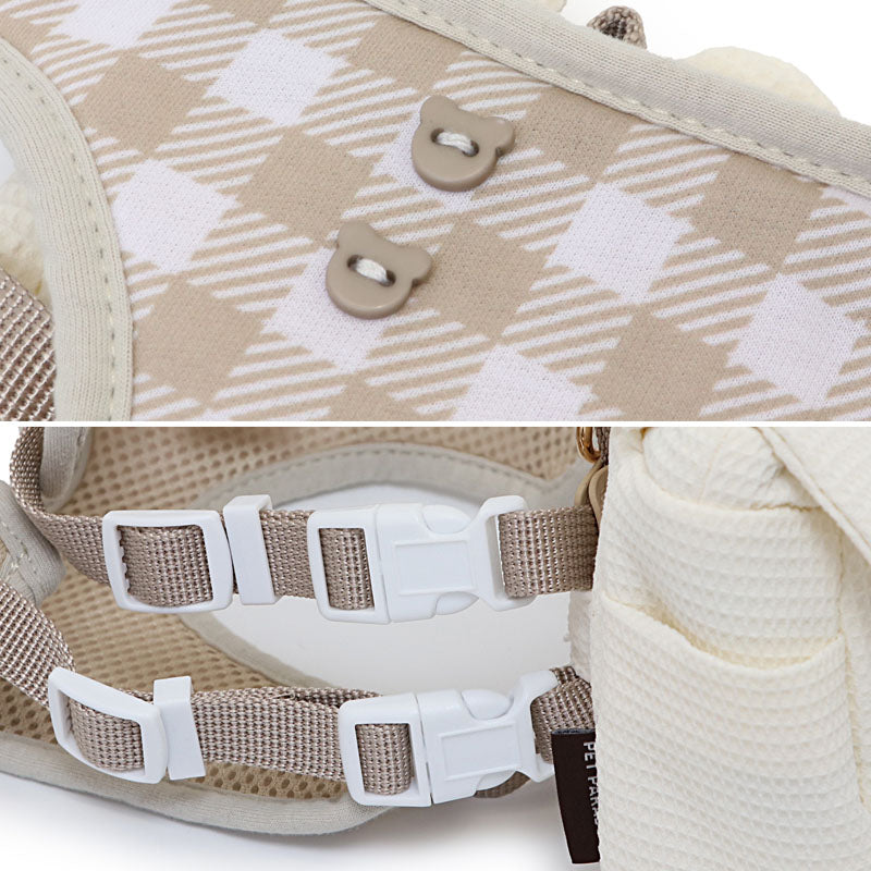Dog harness with teddy bear and backpack for small dogs | Waffle fabric, mesh lining, removable, 2-way