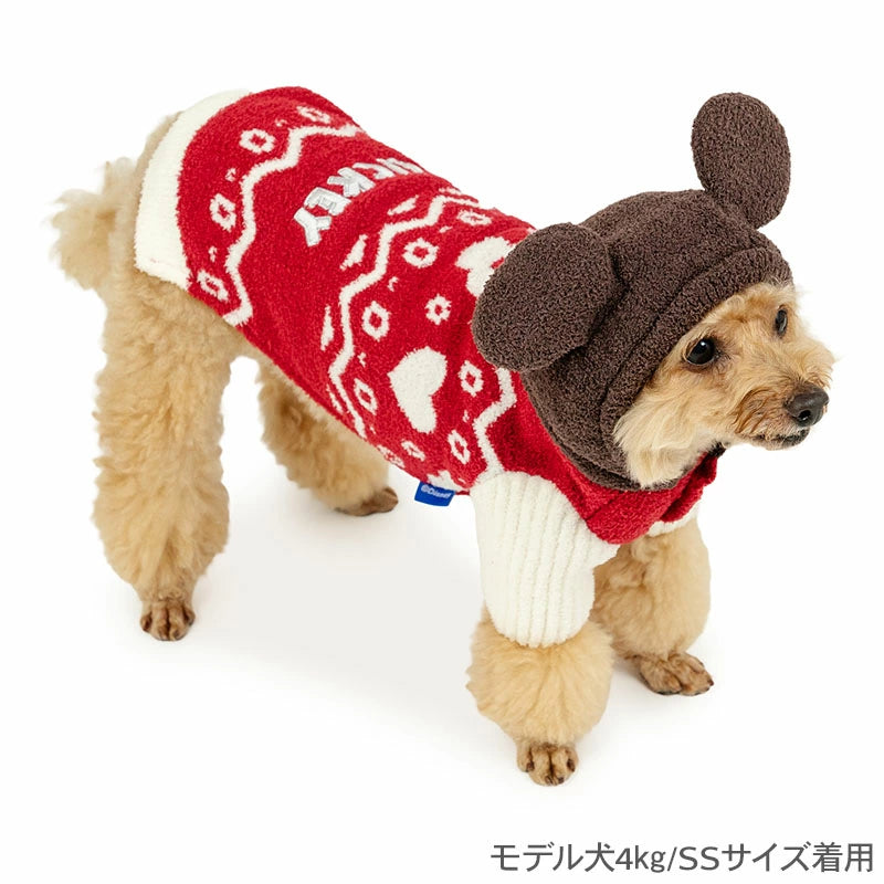 Disney Mickey Mouse Dog Clothes Winter Matching Knitted with Hood  | Far Infrared Warm Cold Protection Cold Protection