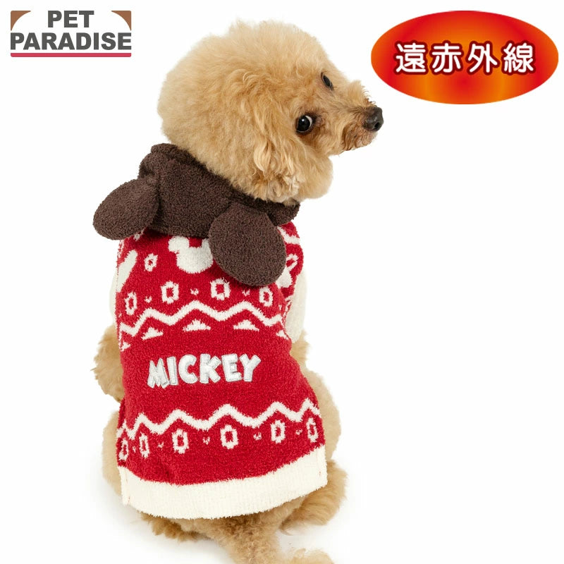 Disney Mickey Mouse Dog Clothes Winter Matching Knitted with Hood  | Far Infrared Warm Cold Protection Cold Protection