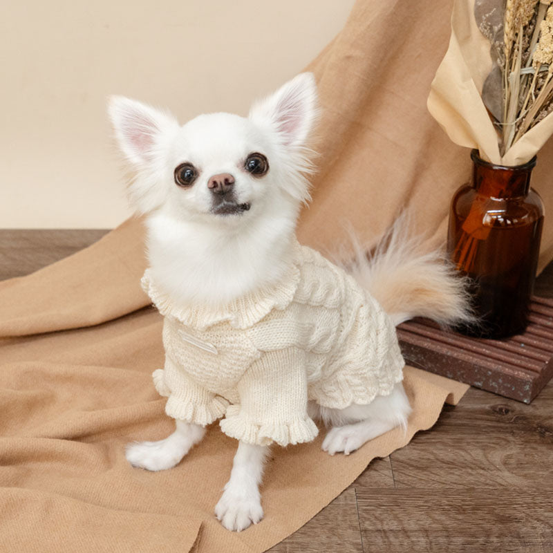 Pet Paradise Winter Knit Sweater Frilled Aran Sweater