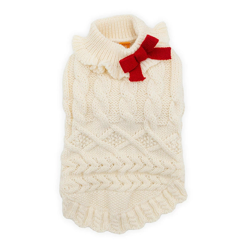 Pet Paradise Winter Knit Sweater Frilled Aran Sweater