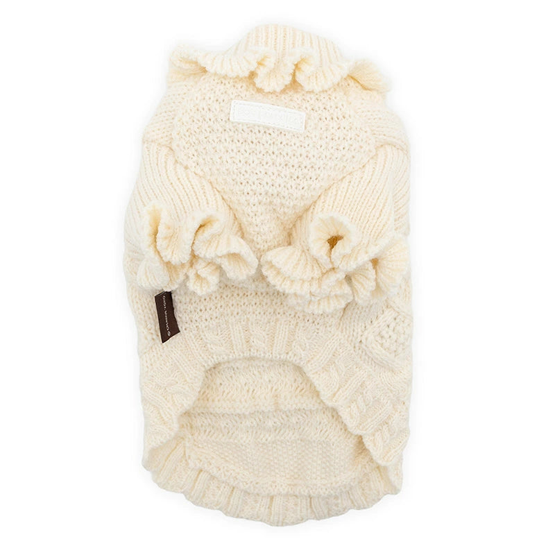 Pet Paradise Winter Knit Sweater Frilled Aran Sweater