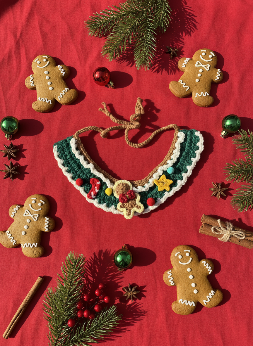 Handmade Xmas Bandana with Gingerbread Man