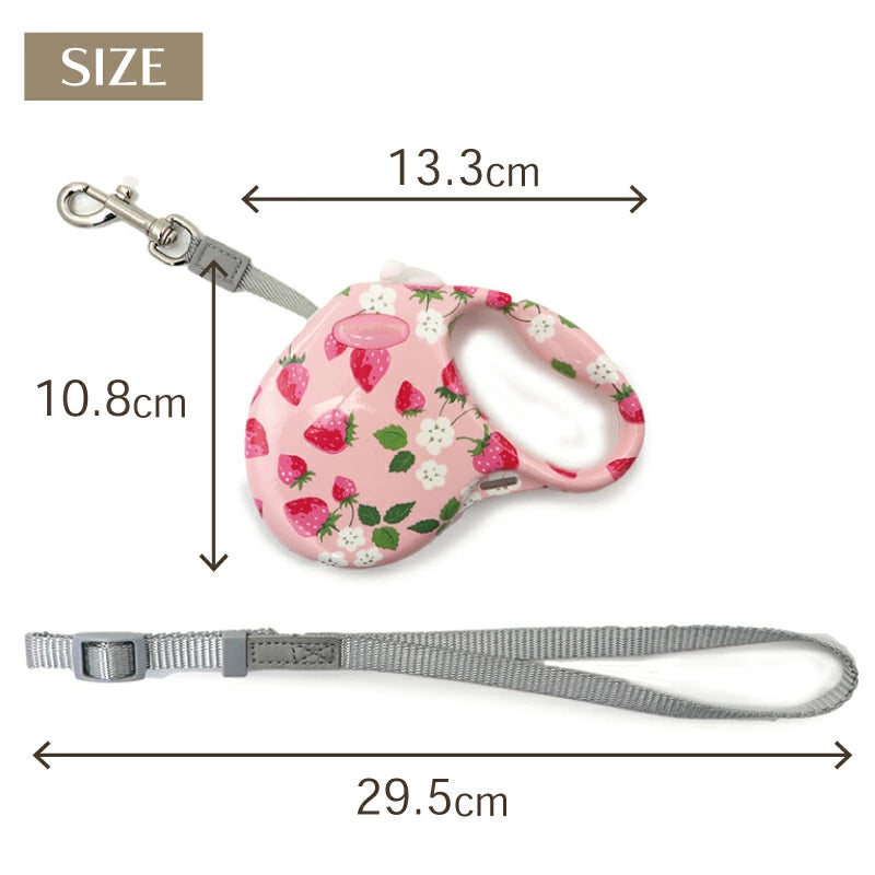 Retractable Leash with Strawberry and Logo Patterns