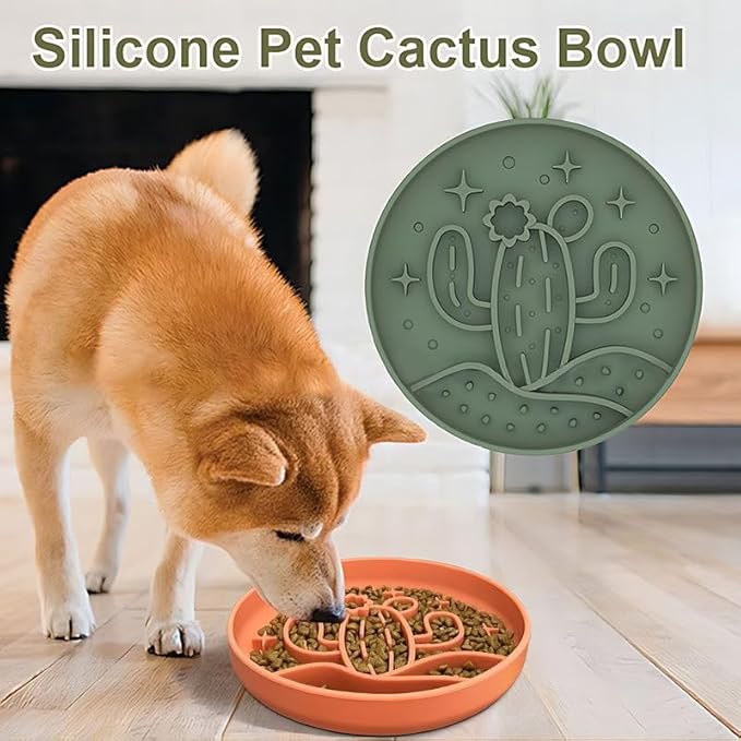 Cactus Shaped 3-in-1 Pet Slow Food Bowl Silicone Licking Mat and Puzzle Feeder