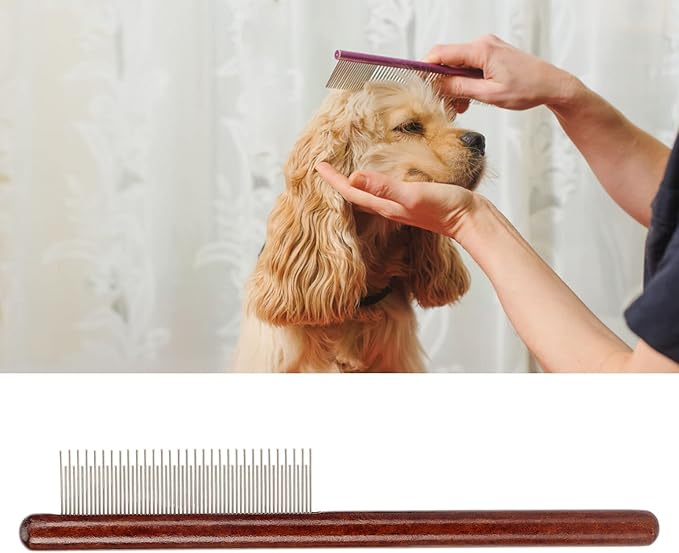 Pet Wooden Comb, Stainless Steel Pin Teeth Comb