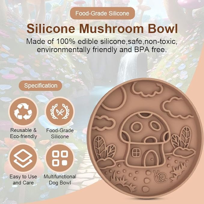 Mushroom Shaped 3-in-1 Pet Slow Food Bowl Silicone Licking Mat and Puzzle Feeder