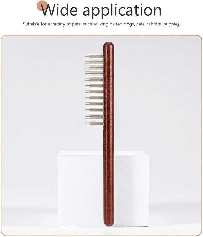 Pet Wooden Comb, Stainless Steel Pin Teeth Comb