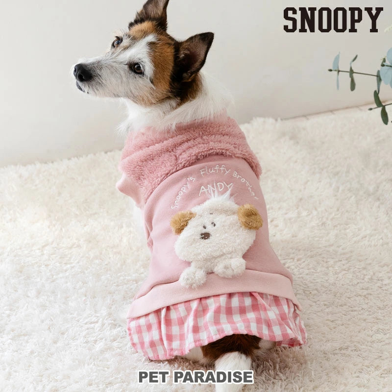 Snoopy Andy Dog Clothes Spring Side Open Sweatshirt Easy to Wear Small Dog Pink | Autumn/Winter Harness Lead Hole Layered Look Going Out Walking Stylish Cute Girl